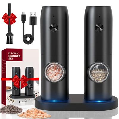 Moulin à poivre automatique, moulin à sel et à poivre, Rechargeable par USB, moulin à épices à grosseur réglable avec lumière LED, outil de cuisine