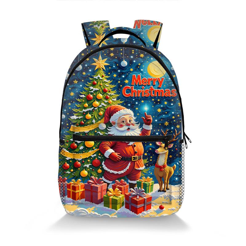 Père Noël Classique Joyeux Noël Sac à dos pour étudiant Cahiers Sacs à dos Impression 3D Oxford Imperméable Sacs à dos de voyage pour Garçons/Filles