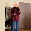 Women's Red Horn Button Hooded Knit Cardigan - Chinese New Year 2025 Style