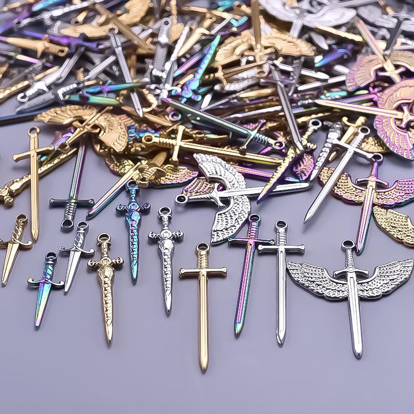 6pcs Metal Tools Pendants Long/Short Sword Charms For Jewelry Making Supplies Moon Wings Punk Charm Handmade Earrings Materials