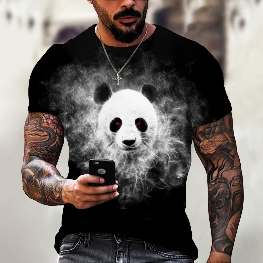 Summer Round Neck 3D Panda Print Top Fashionable Casual Short Sleeved Men's T-shirts