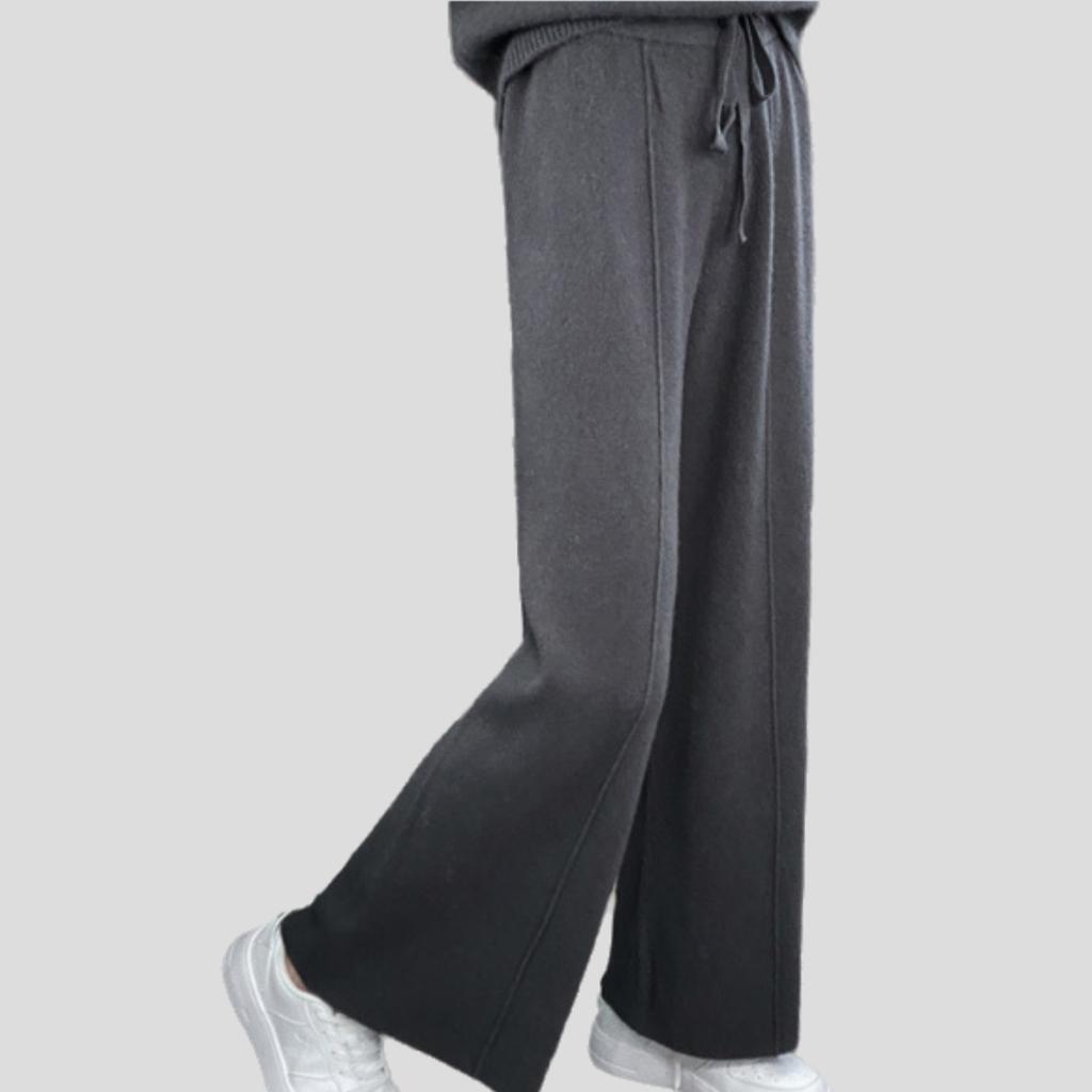Women's Knitted Wide-leg Pants High-waist Thick Loose Wool Straight Pants Casual Solid Color Knitted Wool Pants