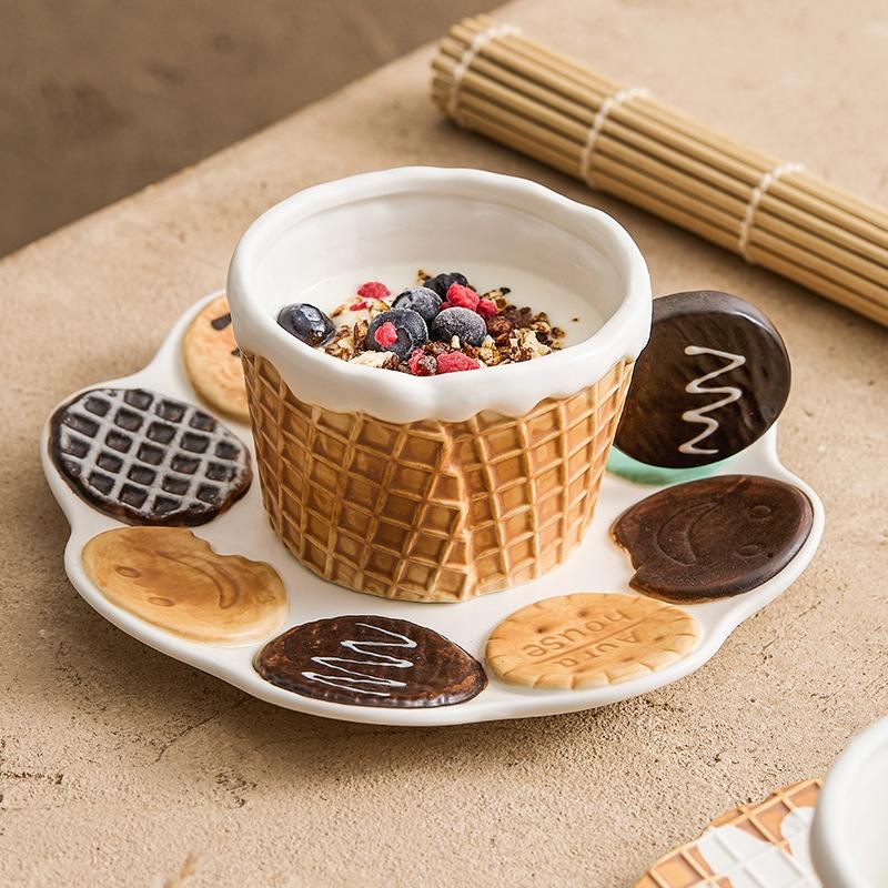 Creative Biscuit Ceramic Coffee Cup Retro High-end Refined Cereal Breakfast Cups Office Afternoon Tea Dessert Plate Tea Cup Set