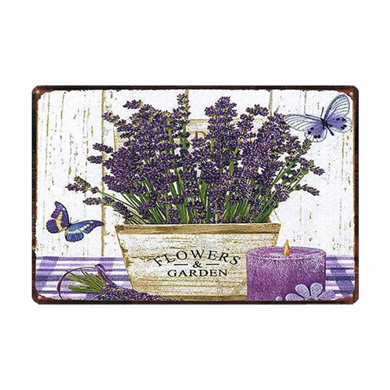 Lavender Metal Plate Flower Farmhouse Tin Signs Plaque Vintage Wall Art Poster Home Garden Decor 20x30cm