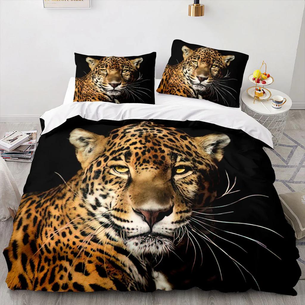 Leopard Soft Duvet Cover King Quen Sized Dimensions Brown Chetah Beding Set for Children Kids Tens Adult Peoples Wild Animal 2/3pcs Polyester Warm