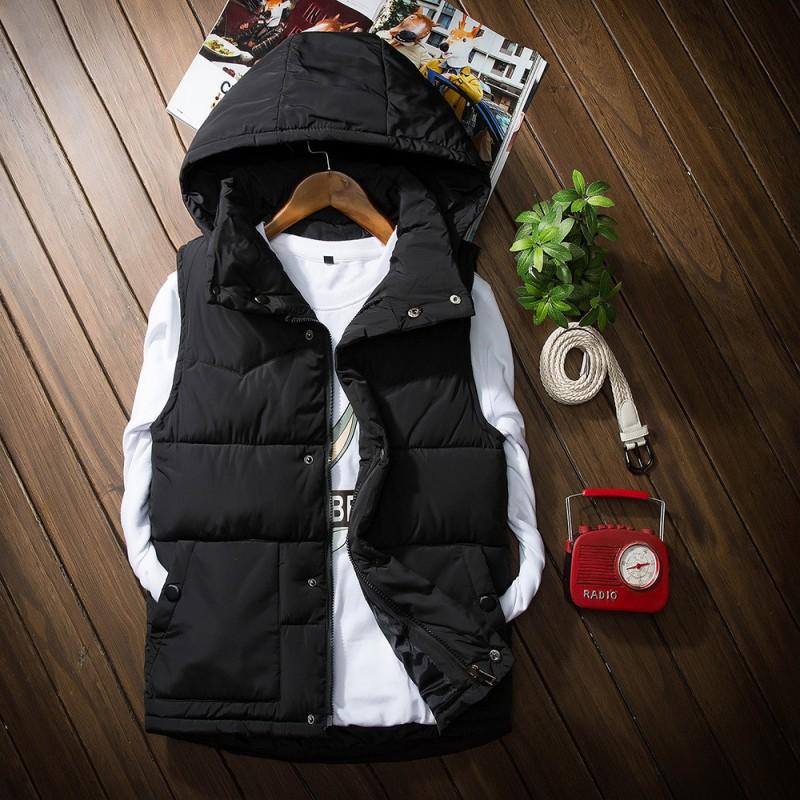 Winter Outdoor Couple Padded Vest Men Slim Fit Sleeveless Jacket Solid Color Stand Collar Zip Up