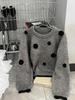 Women's Retro Polka Dot Fluffy Knit Sweater with Stand-Up Collar - Slimming Autumn/Winter Top
