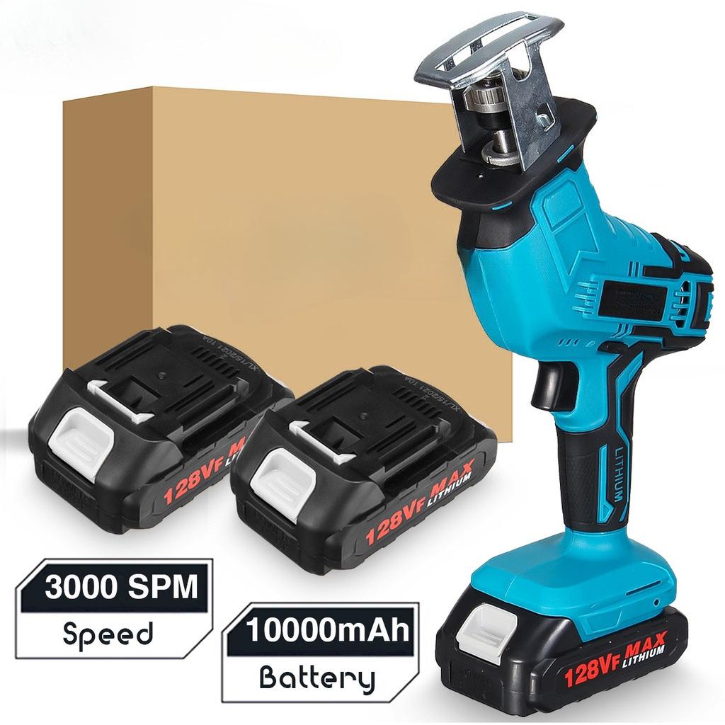 Blue Cordless Electric Reciprocating Saw with 1/2PC Li-ion Battery Wood Metal PVC Pipe Cutting Tool