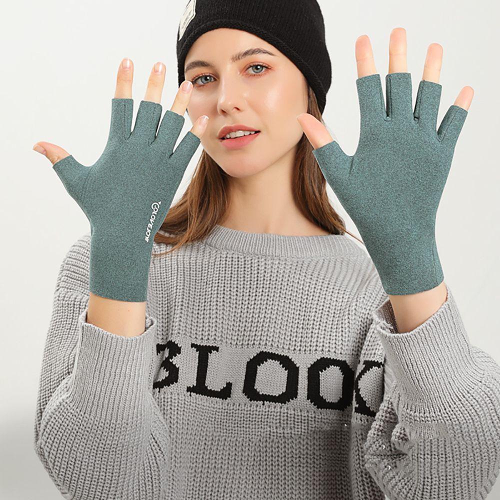Outdoor Solid Color Cold Proof Cloth Fingerless Gloves Women Mittens Half-finger Warm Gloves