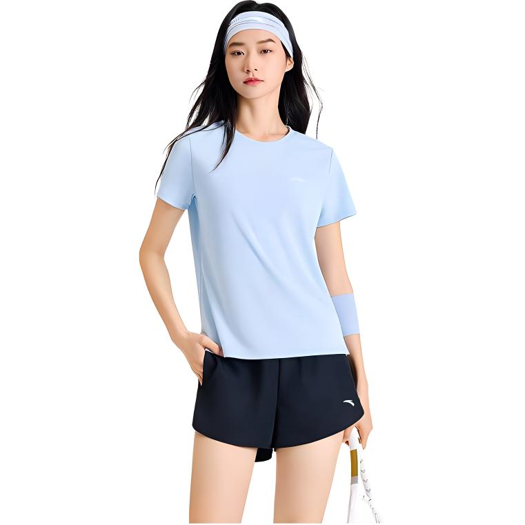 Anta Plain Round Neck Pullover Short Sleeve Sports Simple Comfortable Shorts Set Women Sets 962527205-4