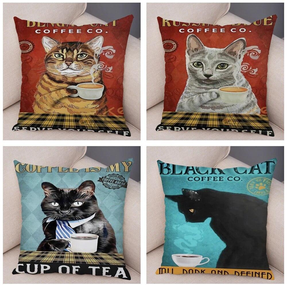 Cute Pet Cartoon Animal Cushion Retro Coffee Cat Pillowcase Decoration Sofa Home Car Pillowcase
