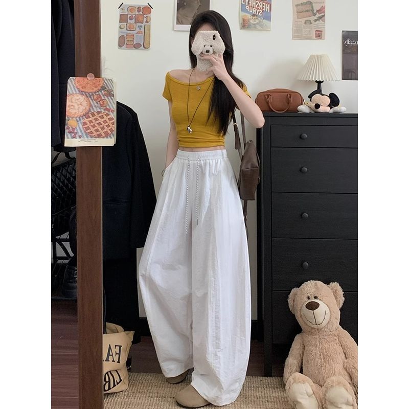 Kumikumi Idle Style New Arrival Elastic Waist Drawstring Casual Pants Women's Autumn Low Waist Loose-Fitting Mopping Pants Pants