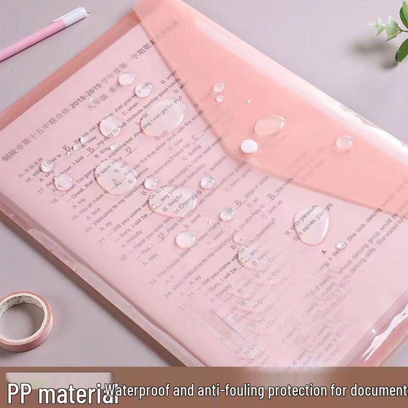 A4 Cartoon Transparent Snap Button File Bag with Label Storage