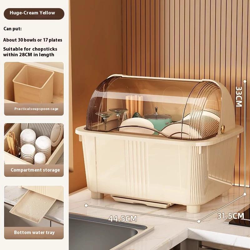 Velkokapacitní kuchyňská mísa úložný organizér odkapávač na nádobí prachotěsný úložný box odkapávač sušák na nádobí kuchyňské doplňky