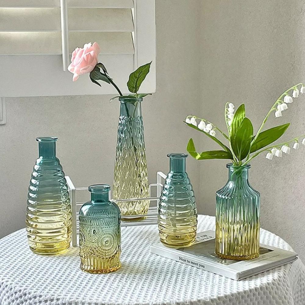 6Pcs Transparent Colored Glass Vase Hydroponic Plant Flower Bottle Nordic Style Living Room Home Office Desktop Decoration
