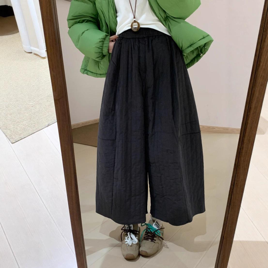 Women S Fleece Lined Wide Leg Culottes High Waist Loose Casual Pants S