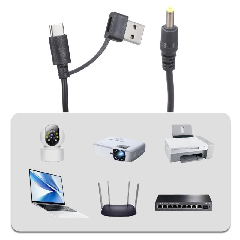 Double Interfaces USB Type C Vers DC4.0x1.7mm 5V Câble de Charge Avec Interrupteurs Pour Électronique Domestique Basse Tension 120cm