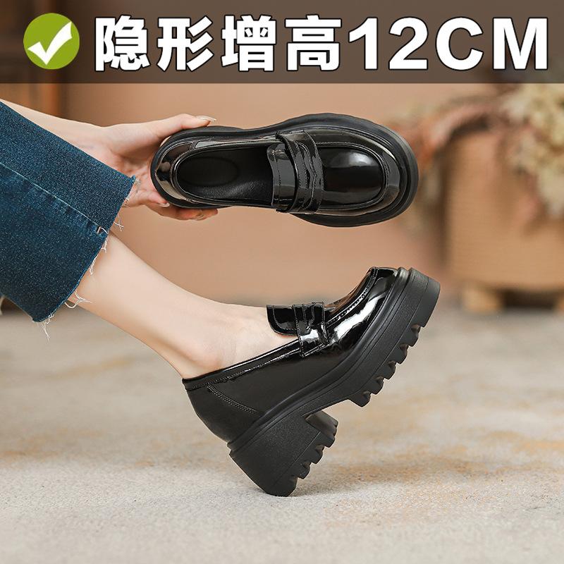 12Cm inner height increase leather platform women's 2026 new spring and autumn versatile British style small leather shoes JK single shoes