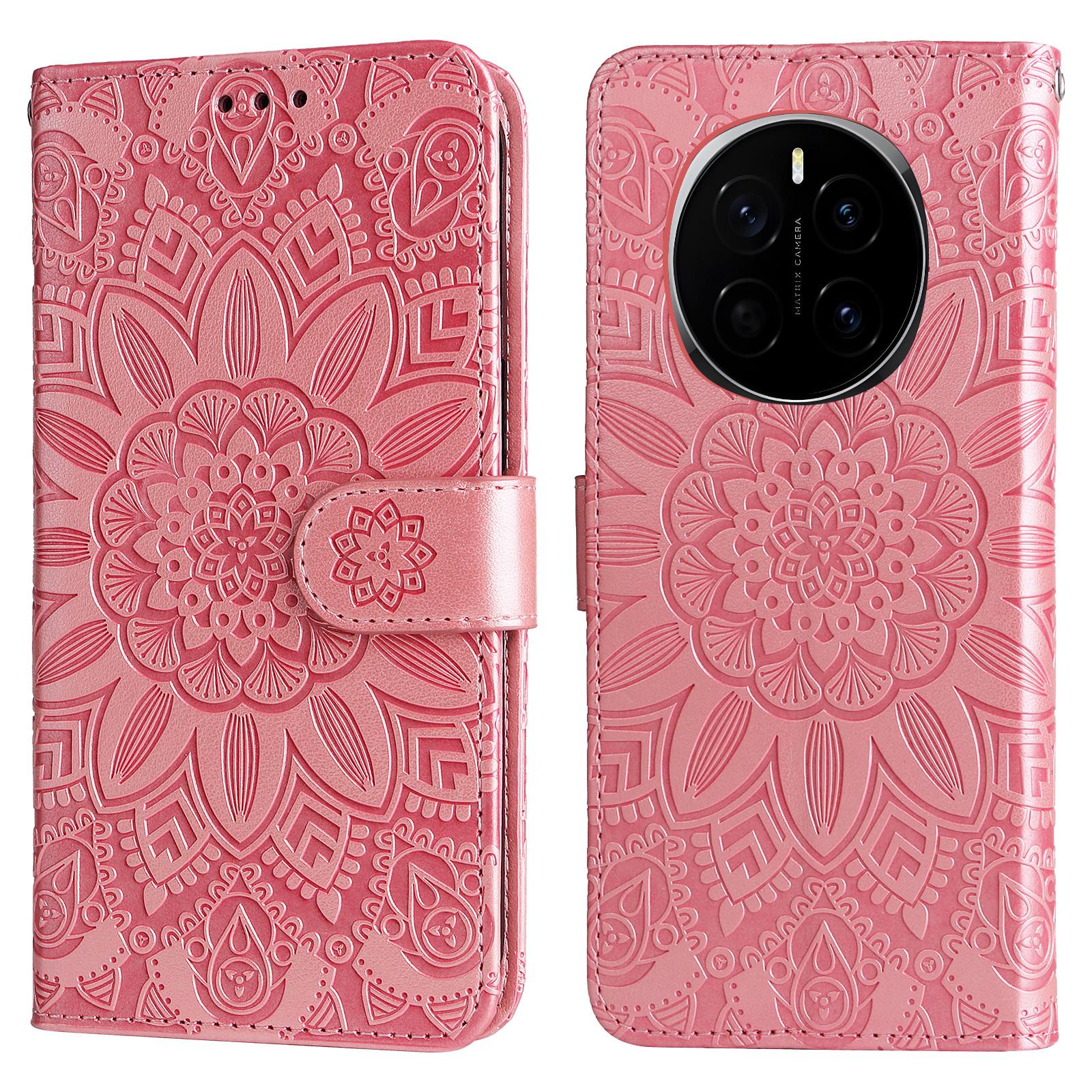 

For Honor Magic7 5G Case Sunflower Imprint Leather Wallet Phone Cover Pink
