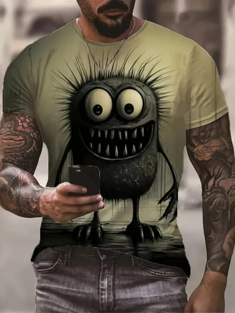 Novel And Chic Smile Monster Graphic 3d Print Mens T-shirt Summer Fashion Everyday Casual Crew Collar Short Sleeve Loose Top