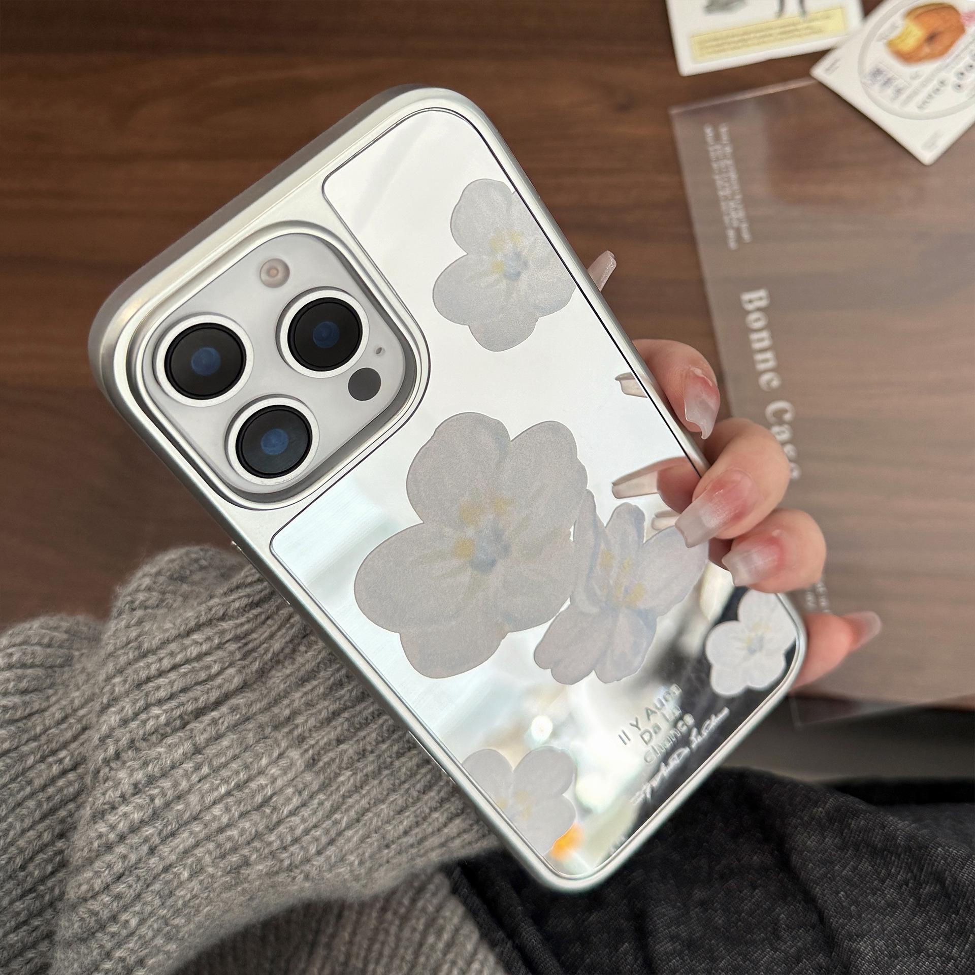 

Mirror Blue Flower Case for iPhone 13 iPhone 15 iPhone 16 Pro Max iPhone 16 Pro Max