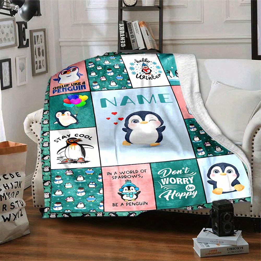 Winter Penguin Theme Home Customize Your Name Blankets Cozy Soft Lightweight Multipurpose Blanket For Picnics Sofas Offices Beds Living Rooms Suitable