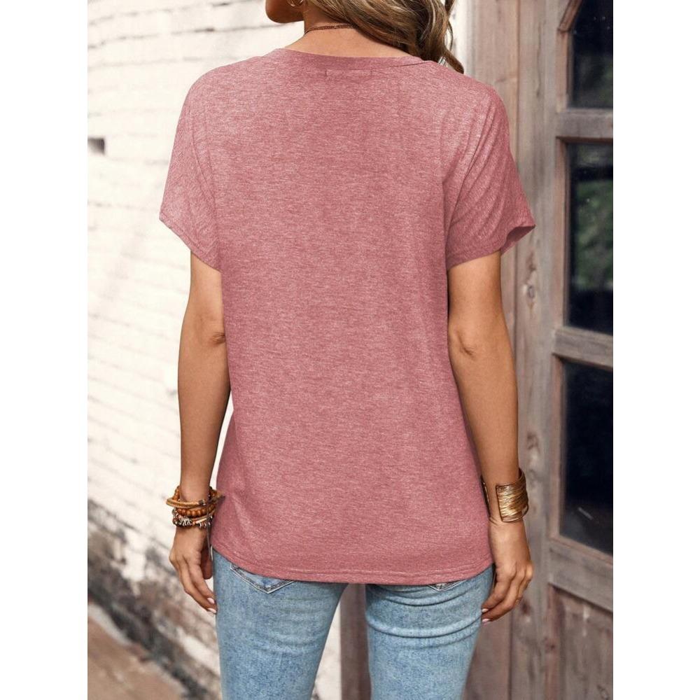 IHUASU Spring and Summer Women's Blouse Solid Color Twist Button Fashion Short-sleeved T-shirt Woman
