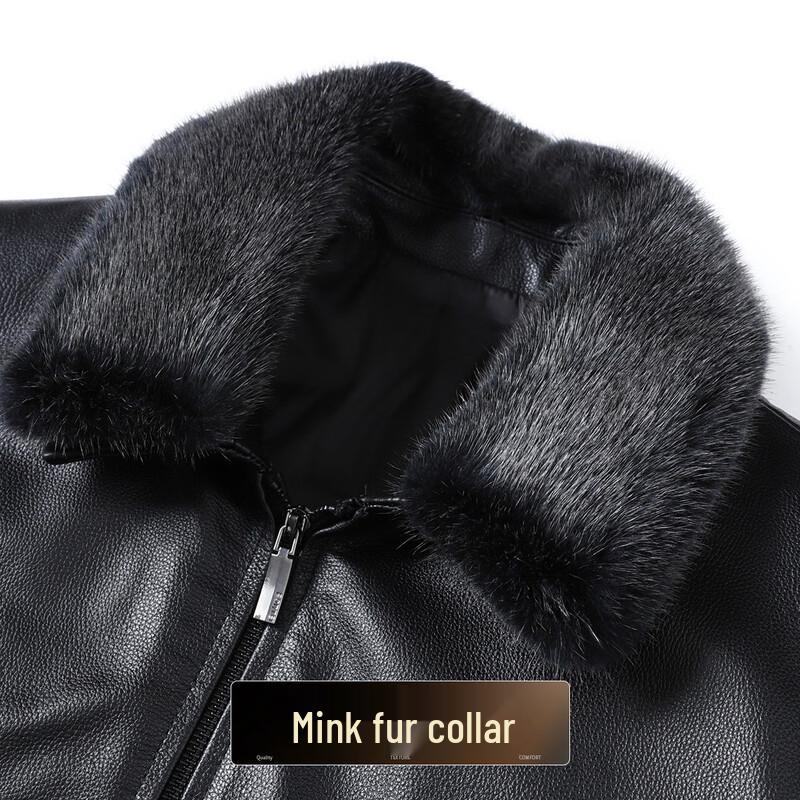 Men's First-layer Cowhide Mink Fur Collar Leather Jacket