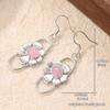 Vintage Silver Color Oval Inlaid with Pink Stones Earrings Metal Carving Flower Dangle Earrings for Women Jewelry