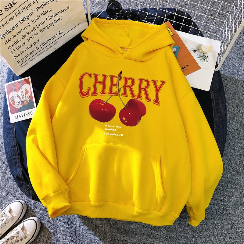 Girls 2000s Cherry Love Long Sleeve Pocket Hoodies Funny Gothic Sweatshirt  Women's Print Casual Hoody Streetwear