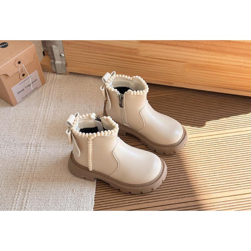 Kids Girls British Style Fleece Lined Soft Sole Princess Martin Ankle Boots