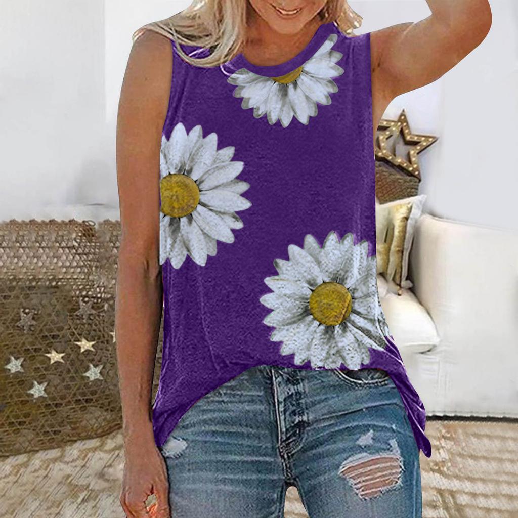 Women Summer Tops   Print Sleeveless Tank T-Shirts Graphic Blouse