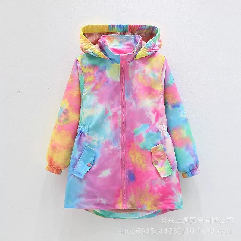 Autumn Girls Jacket Floral Fashion Windbreaker Coat Hooded Zipper Girls Outerwear Gifts Kids Clothes