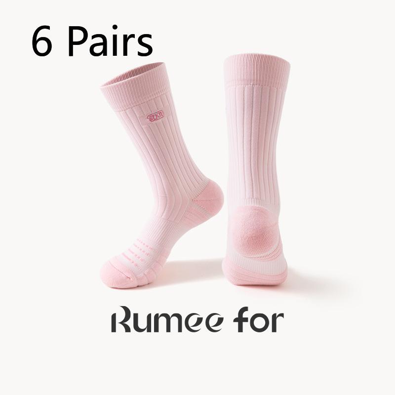 6 Pairs of Men's Embroidered Thick Towel Bottom Sports Anti Skid Shock Absorption Basketball Socks
