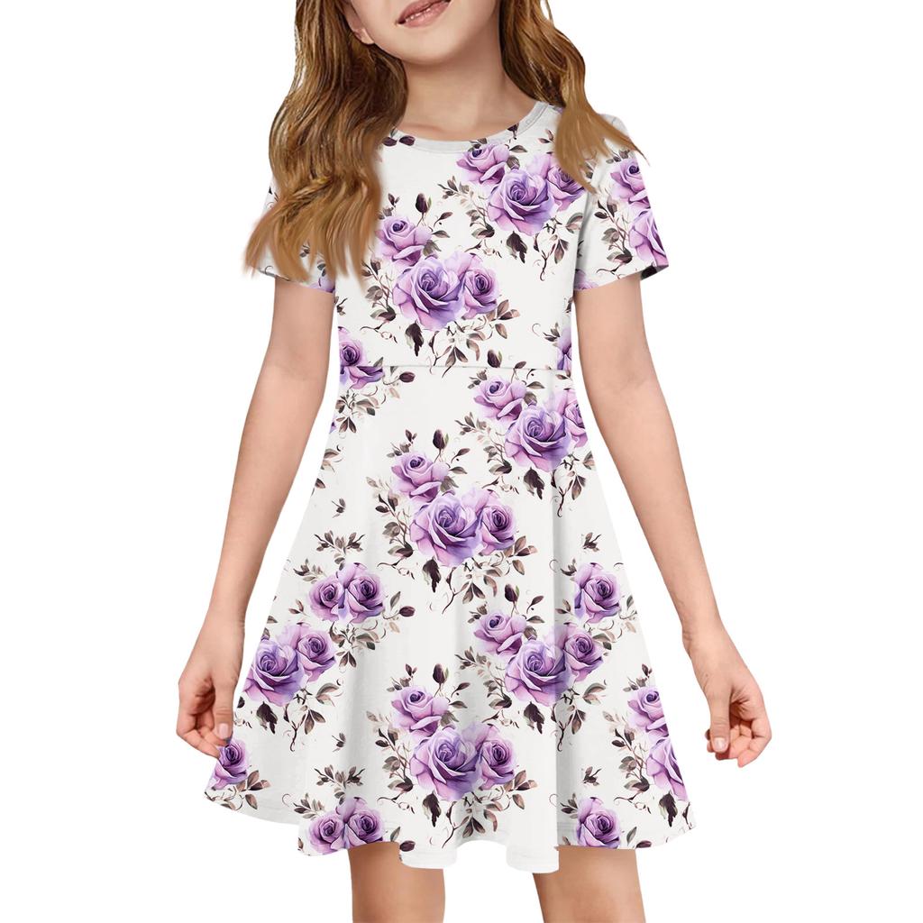 Dívčí letní šaty Barva & Potisk Krátký rukáv Šaty s kapsou Neformální šaty Krátký rukáv Párty šaty Velikonoční den