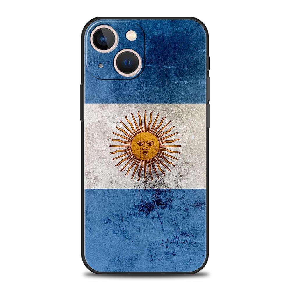Coque de téléphone de luxe pour iPhone 11 12 13 15 16 14 Pro Max X XR XS 7 8 Plus 2020 Noir Housse souple Funda Drapeau Argentine Football 10