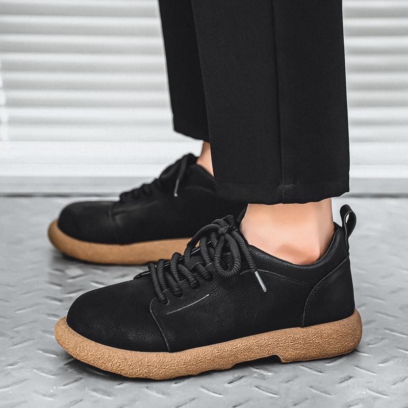 

Мужские ботинки в стиле ретро, обувь, модная повседневная обувь для вождения, черные, коричневые, обувь с широким носком, большие размеры EU: 39 чёрный