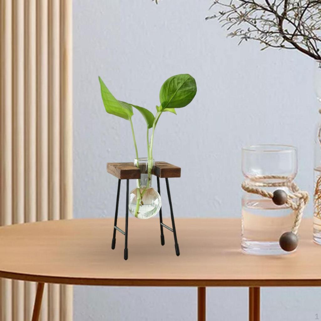 Flower Vase Glass Wooden Frame Transparent Display Flowers Plant Terrarium Modern for