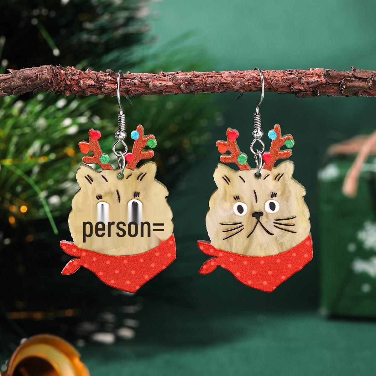 

Reindeer Cat with Scarf Acrylic Christmas Women s Dangle Earrings