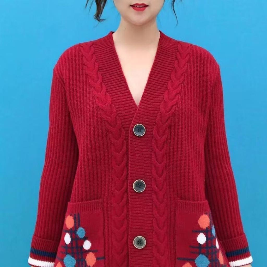 Autumn Winter Women's Knitted Cardigan Sweater Thickened Plus Size Cardigan Jacket V-neck Twist Loose Knitted Short Jacket