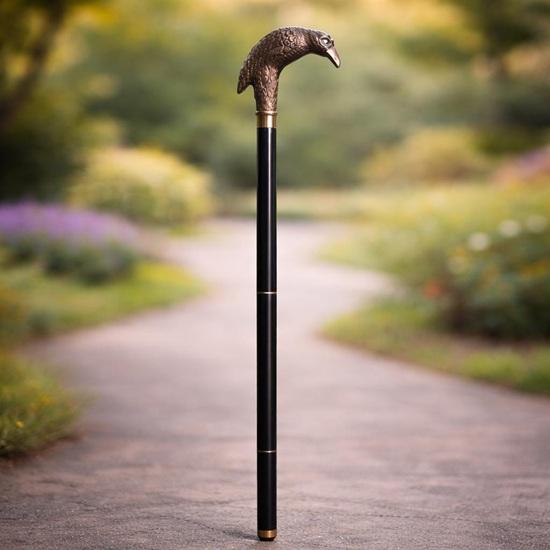 Raven Head Walking Cane Solid Brass Handle, Hardwood Shaft
