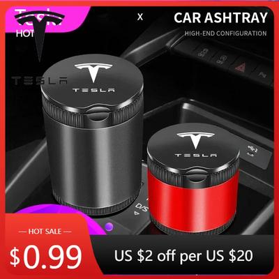 Samolepka na auto 2025 Nové příslušenství pro auto Přenosné LED světlo Popelník do auta Nehořlavá krabička na cigarety Pro Tesla Model X Y Mode