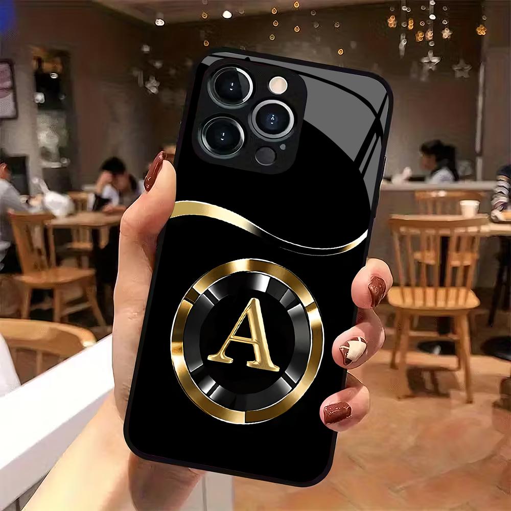Creative Letter A Pattern Tempered Glass Phone Case Suitable for iPhone 17 16 15 14 13 12 11 Pro Max Plus Shockproof Back Cover