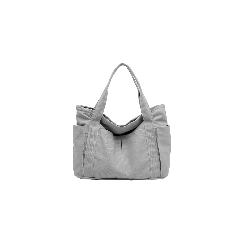 pieka Large Tote Bag, A3 Compatible, 6 Pockets, Canvas, Gray