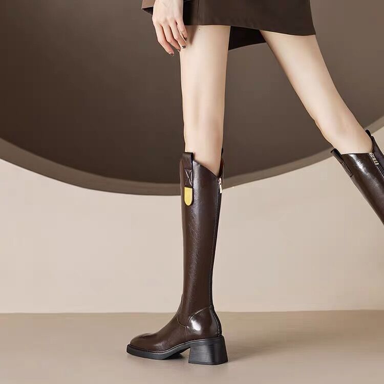 Shangsi French V-mouth boots for children's autumn and winter new velvet thick high heels