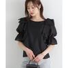 Proportion Body Dressing Ribbon Ruffle Blue Women's Blouse, 5/8 Sleeve,