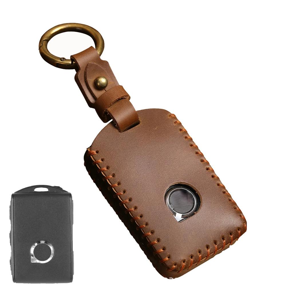 For Volvo Xc60 S90 Xc90 Xc40 Car Key Case Cover Key Fob Holder Remote Leather Pure Handwork Free Keychain Quantity Customized