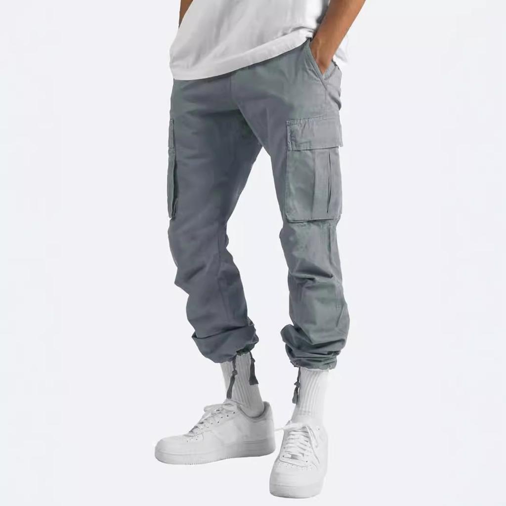Summer Men's Casual Work Pants Drawstring Multi-Pocket Straight Leg Polyester Fiber Commute Style Mid Waist Trousers