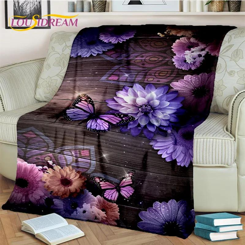 Dream Butterfly Flower Cartoon Blanket,Soft Throw Blanket for Home Bedroom Bed Sofa Picnic Travel Office Rest Nap Cover Blanket