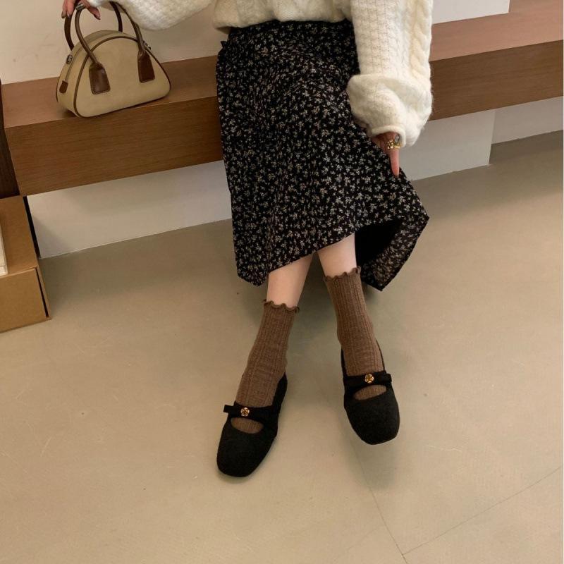 2025 Autumn and Winter New Round Head Bow Inner Slope Heel Velvet Warm Mary Jane Women's Shoes